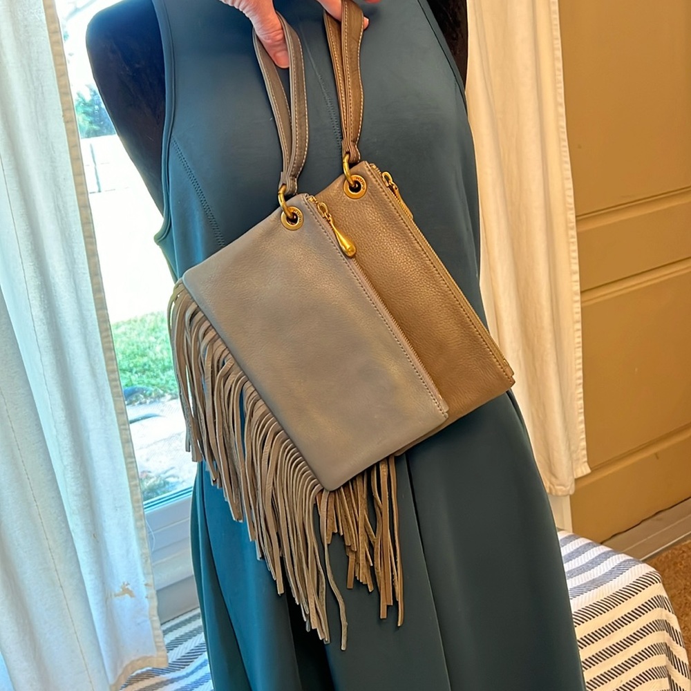 Hobo grey leather wristlet pouch clutch